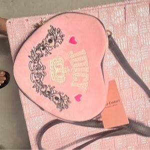 NWT adorable heart Juicy Couture Coral Crossbody Bag with Ornate Design